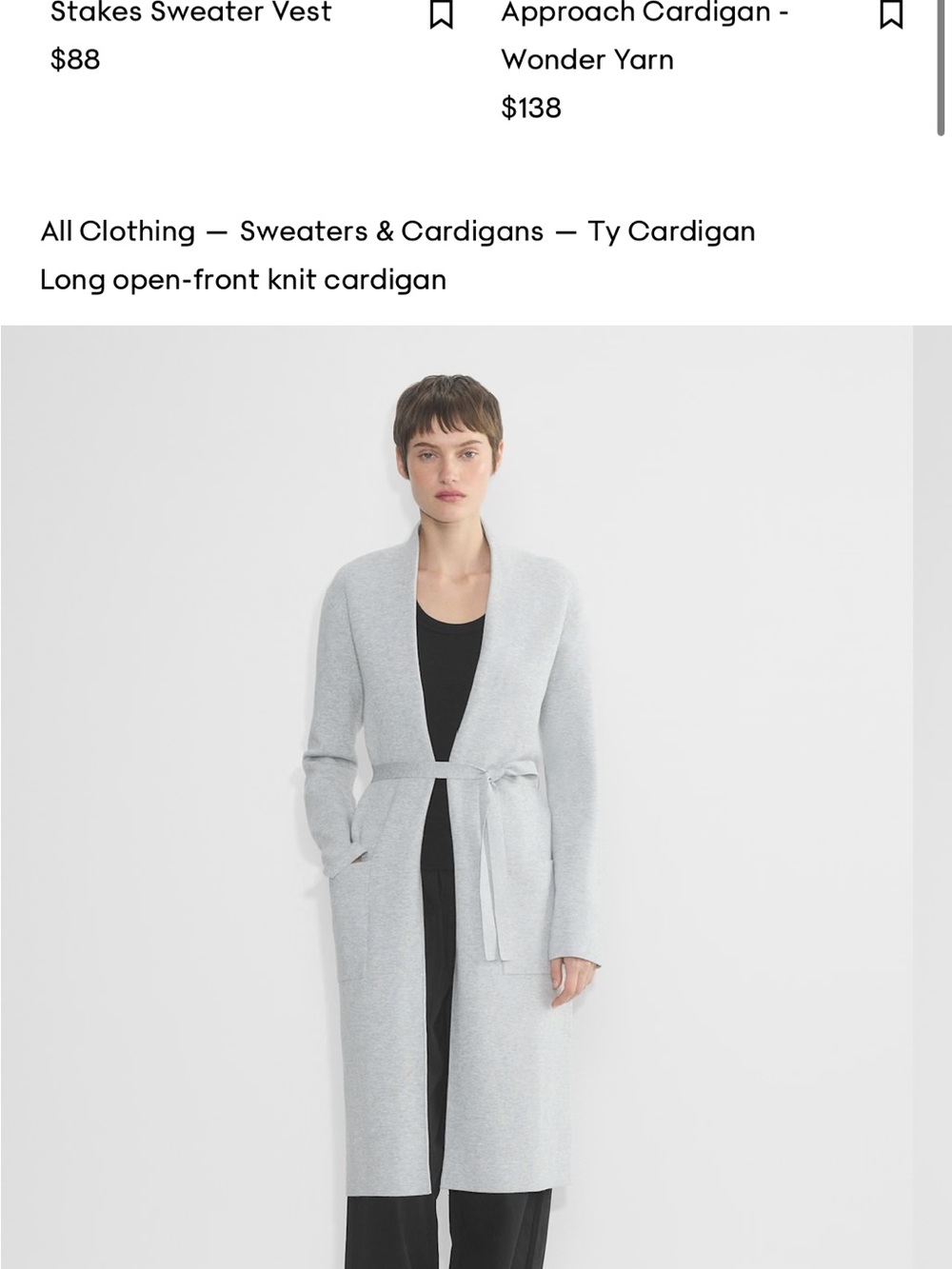 Babaton Long Open-Front Belted Cardigan in Light Gray